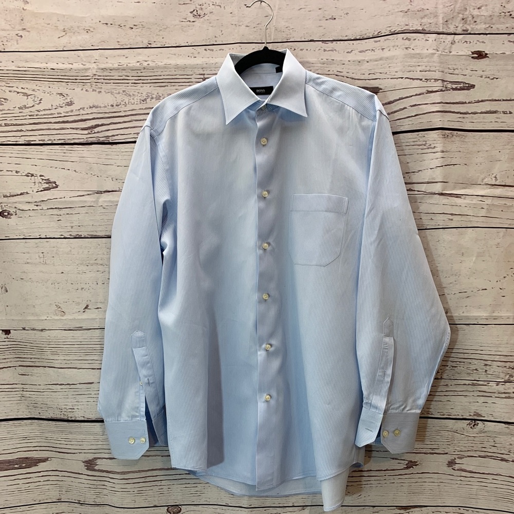 Hugo Boss Shirt (Blue with white stripes)